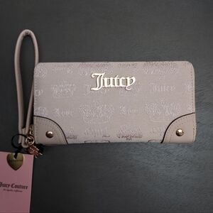 Juicy Couture Fan Club Light Beige Logo Wristlet Wallet with Wrist Strap